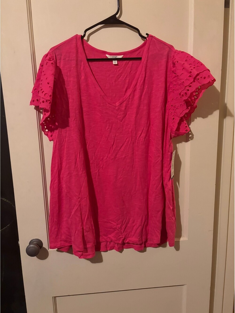 Terra & Sky bright pink flutter sleeve top 3X